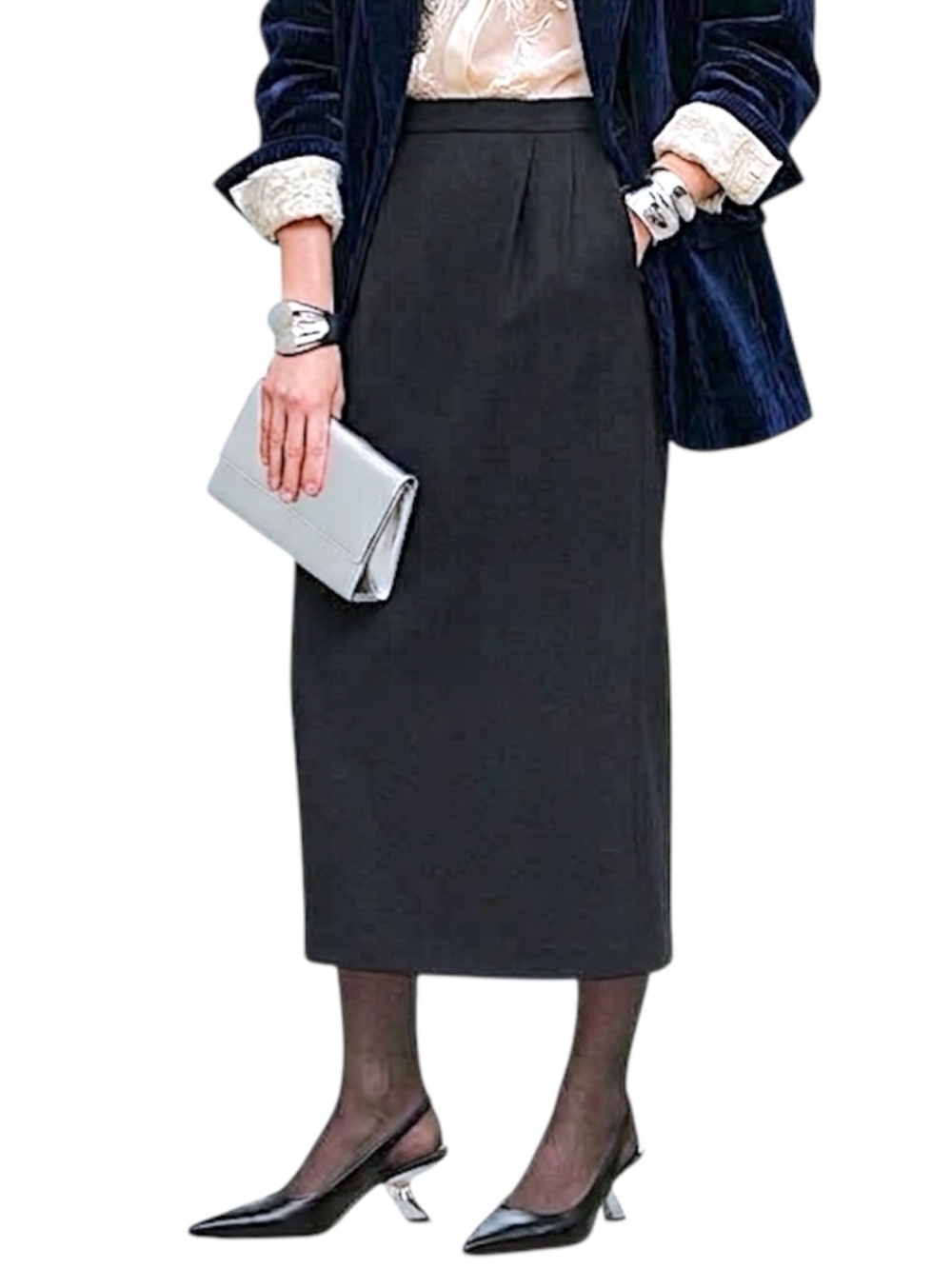 Vintage 70s 80s pure wool black pleated straight old money midi skirt 9/10